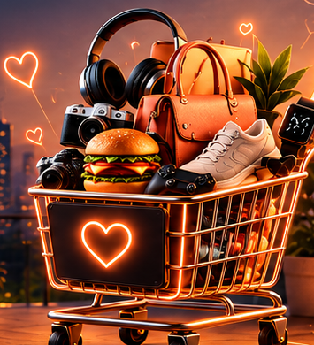 A shopping cart filled with tempting lifestyle products